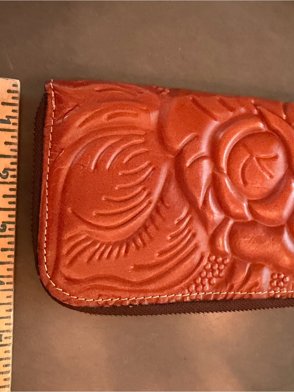 Patricia Nash Brown Floral Tooled Leather Wristlet Wallet - Picture 5 of 7